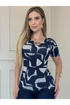  034295 - Blusa Ramany Estampada Geométrico Azul